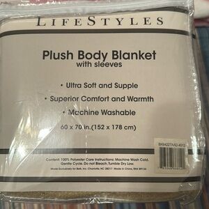 Plush tan body blankets with sleeves